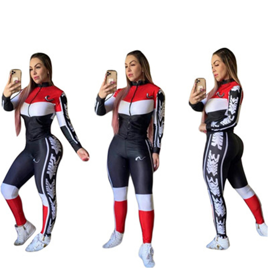 

Autumn Women' Sportswear 2pcs Womens Coats Long Sleeve Zip Tracksuits Pants Trousers Loose Top Casual Clothes Set, J2504-black