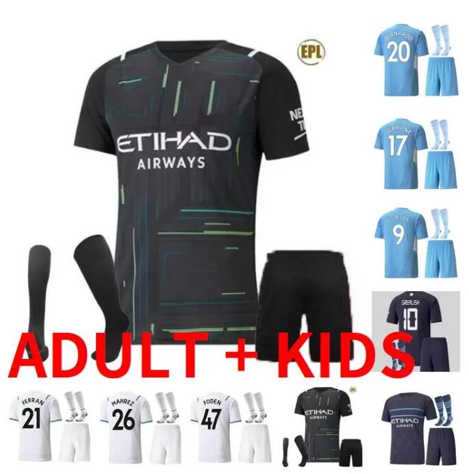

Adult and kids kits 2021 2022 MAN GREALISH CITY DE BRUYNE soccer jerseys 21 22 FODEN BERNARDO MAHREZ G. JESUS STERLING FERRAN football shirts uniform, Black;yellow
