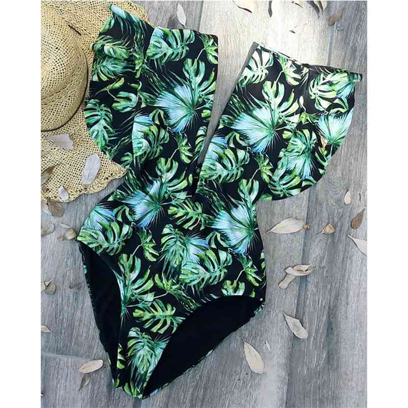 

Sexy Swimsuit Women Swimwear Push Up Monokini Ruffle Swim Suit Bandage Bathing Summer Beach Wear 210519, Green