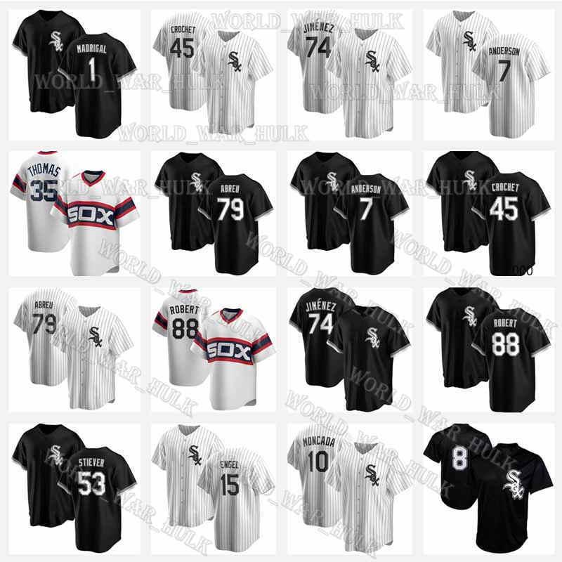 

2021 New Custom 7 Tim Anderson Jersey Sox Bo Jackson Chicago 10 Yoan Moncada 74 Eloy Jimenez 88 Luis Robert White Black Size S-3XL Pinstripe, Blue;black