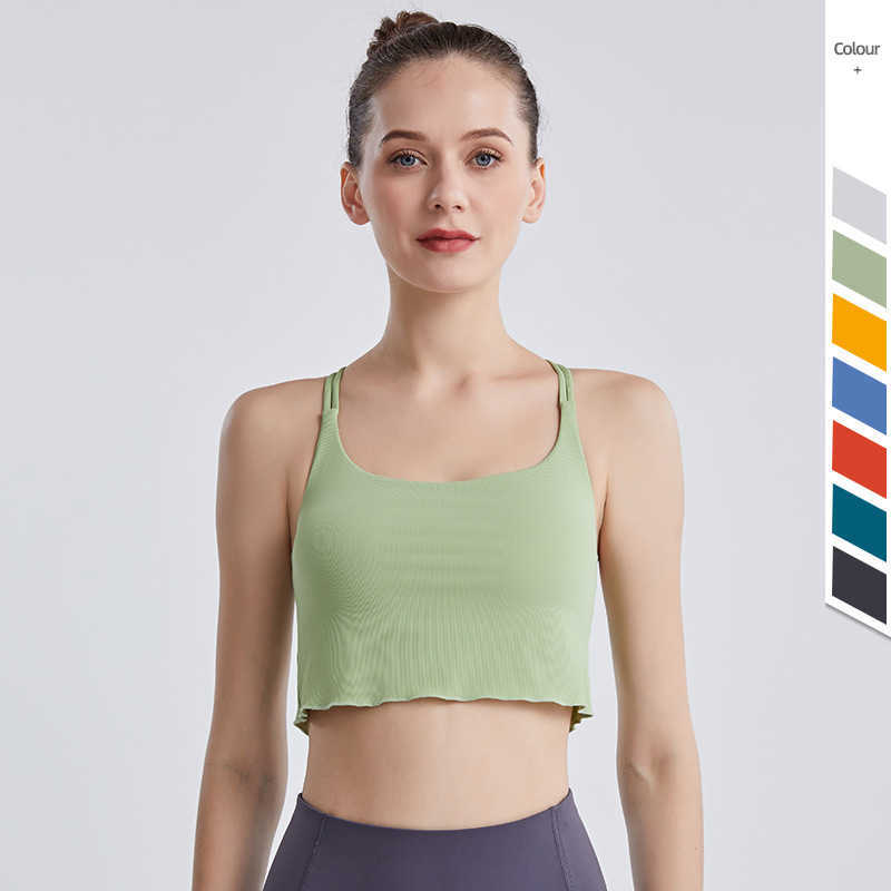 

Solid Color Sports Underwear Women's Tank Tops Double-layer Breathable Cross Yoga Bra Running Fitness Back Gym Vest Shirt, White