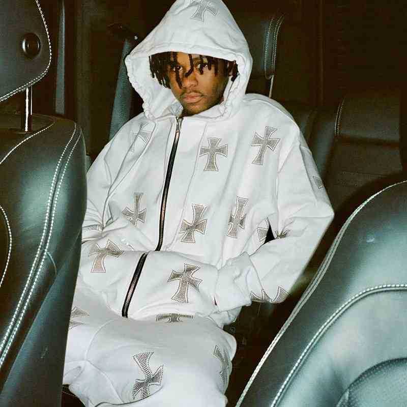 

Hip Hop Joggers Sweatshirt Korean Fashion Punk Sports Jas Trui Rhinestone Gothic Long Mouwen Zip Hoodie Y2k Men, Black