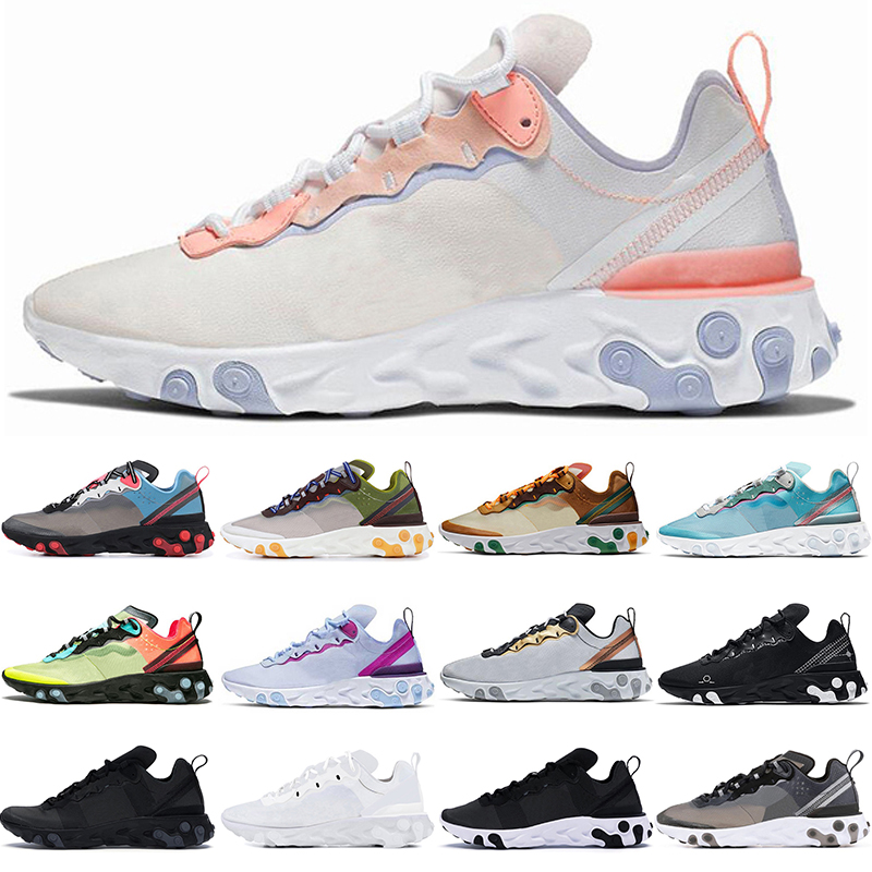 

new classic original element 55 87 react running shoes Triple Black Anthracite Sail Dark Grey Solar Red pale pink Moss Orange Peel Royal Tint Volt Racer purple cool, 87 moss