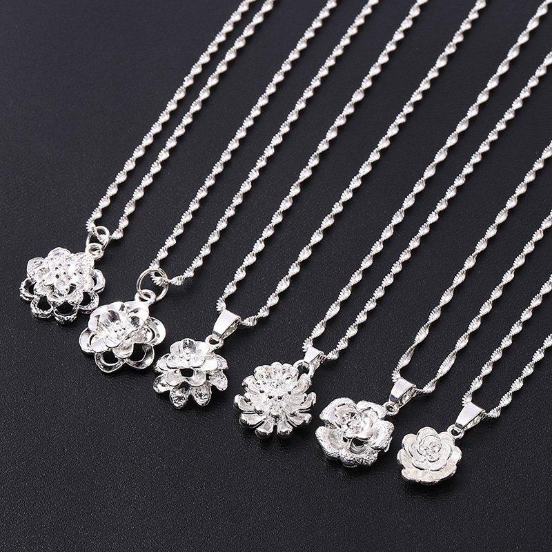 Pendant Necklaces Women&#039;s Rose Necklace Personality Simple Silver Plated Flower-image-702515088