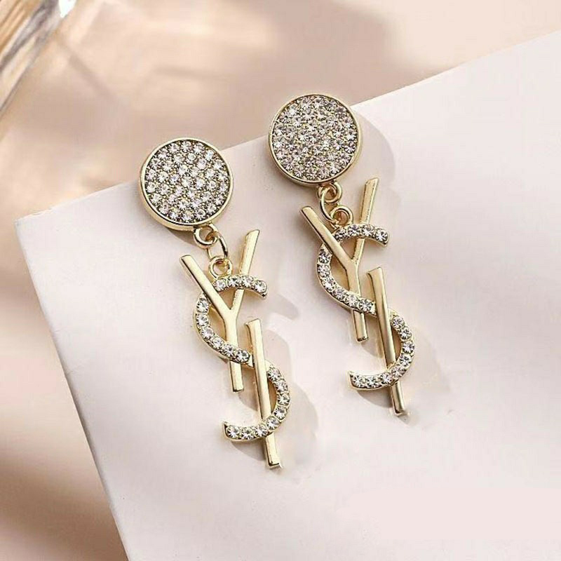 

19color Copper Alloy Double Tassel Stud Earrings Small Sweet Wind Women Luxury Brand Designer Pearl Crystal Earring Metal Jewelry Accessories
