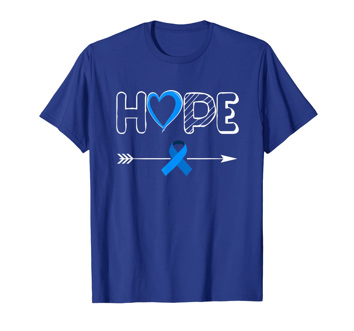 

hope colorectal blue ribbon colon cancer awareness shirt, White;black