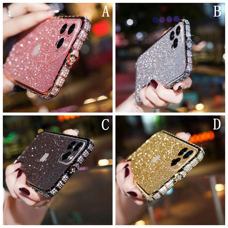

Exclusive product snake head buckle diamond-studded cases + flashing film design suitable for iPhone 11 12 Pro XR XS Max mobile phone protection frame, Frame + flash film b