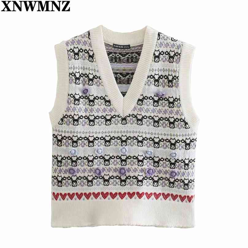 

Women' Sweater Knitted Vest Female V-neck Jacquard Art Retro Loose Casual Shirt Spring Autumn Sleeveless Pullover 210520, Multi