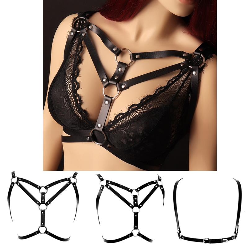 

Belts Punk Gothic Tops Bra Sexy Bondage Lingerie Fetish PU Leather Harness Women Garter Belt Straps Body Festival Rave Costume, Black;brown