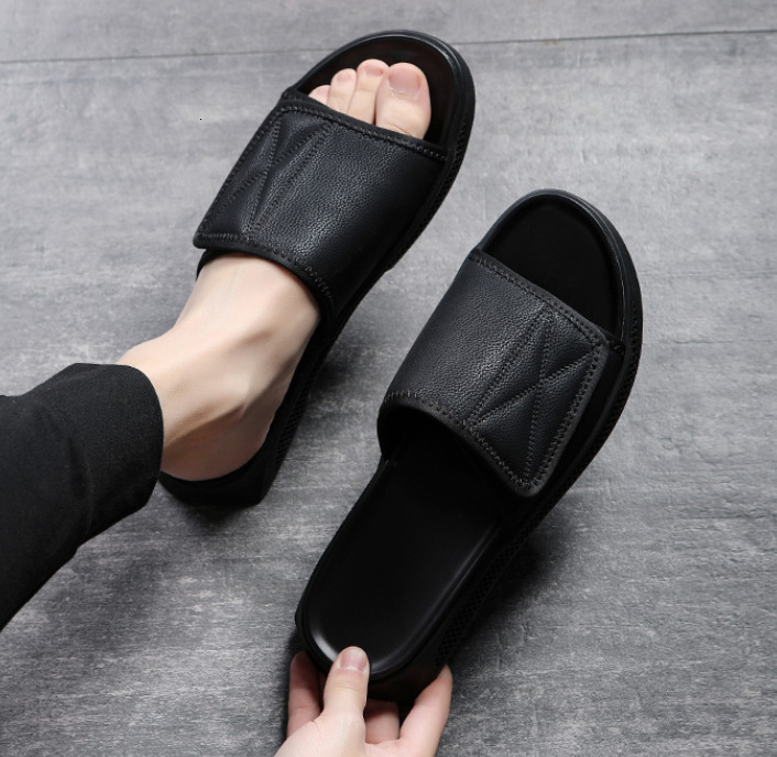 

Slippers Leather Flip Flop summer sandals fashion men's Korean outdoor beach 5FVX, 1# shoe box