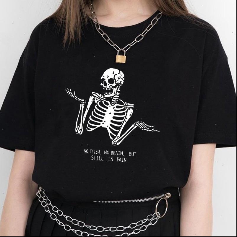 

no womens flesh brain but still in pain alphabet skull personality print fun casual loose street clothing female t, White