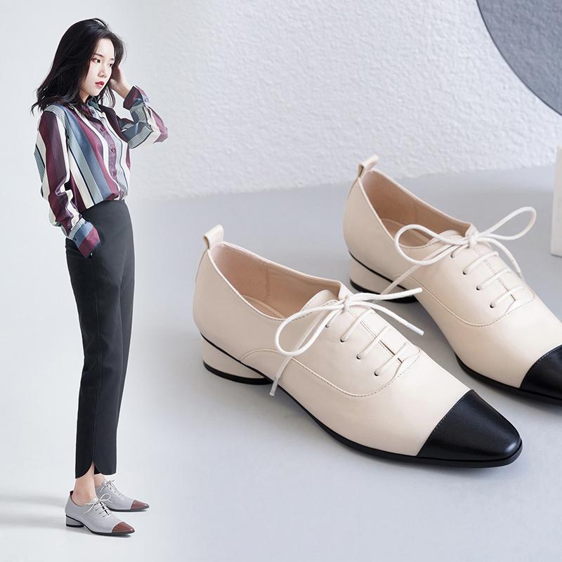 

Dress Shoes Women Pumps Natural Leather 22-24.5cm Colorblock English Inside And Outside Full Womens Pointed Toe, Black