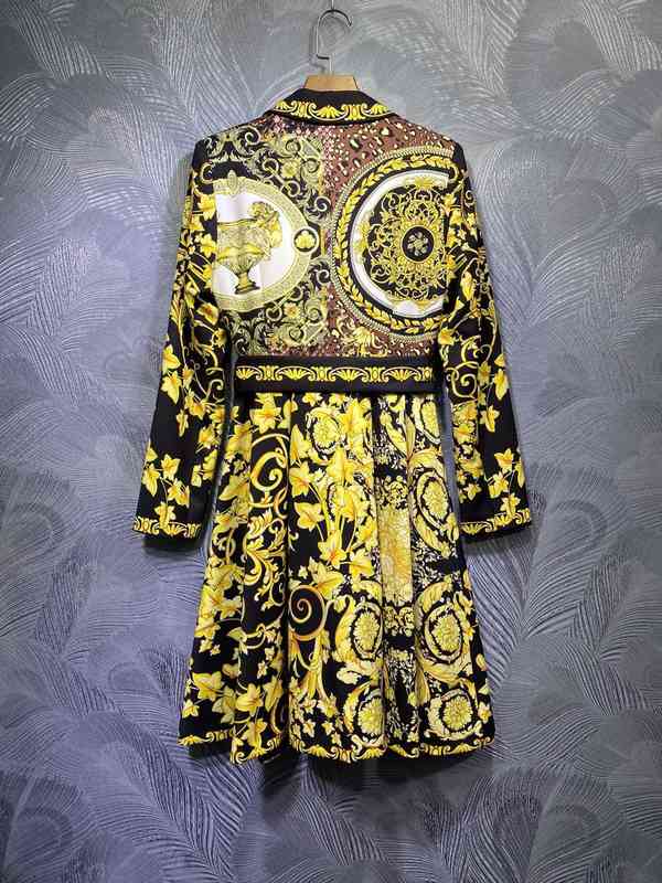 

Street Style Dresses tailored dress European-style with black contrast yellow print tie bow collar and long sleeves 1ALI, Multi