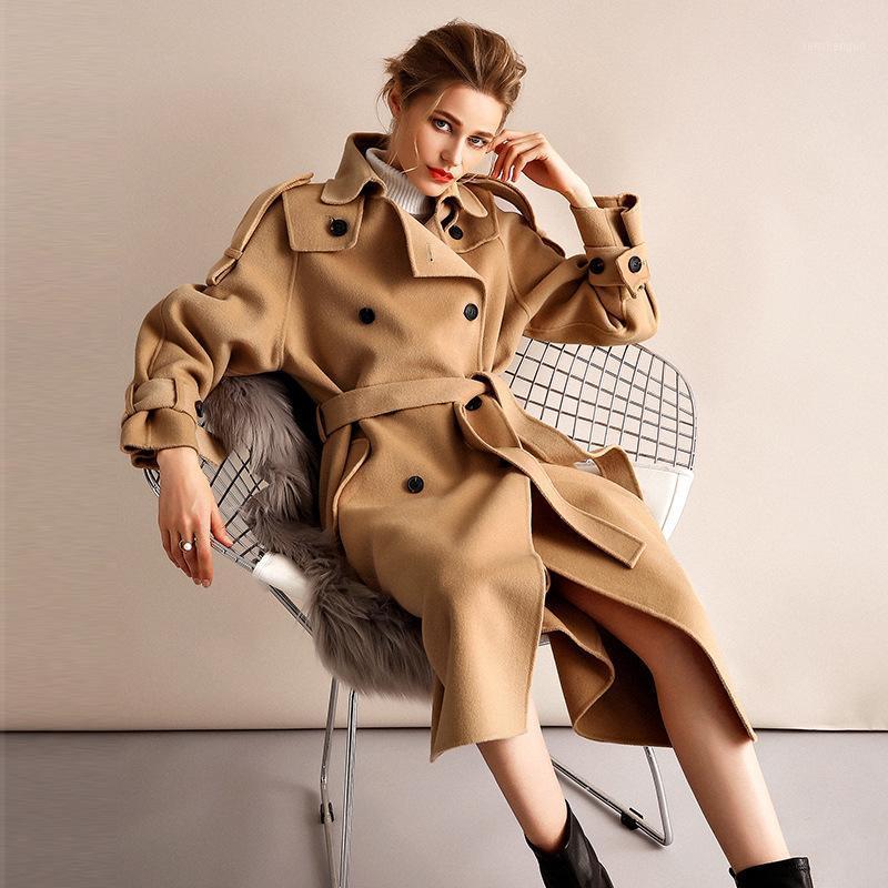 

Women's Wool & Blends Women S Winter Coat Camel Trench Style Double Sided Cashmere Outwear 2021 Autumn Plus Size Ladies Overcoats Long Free, Black