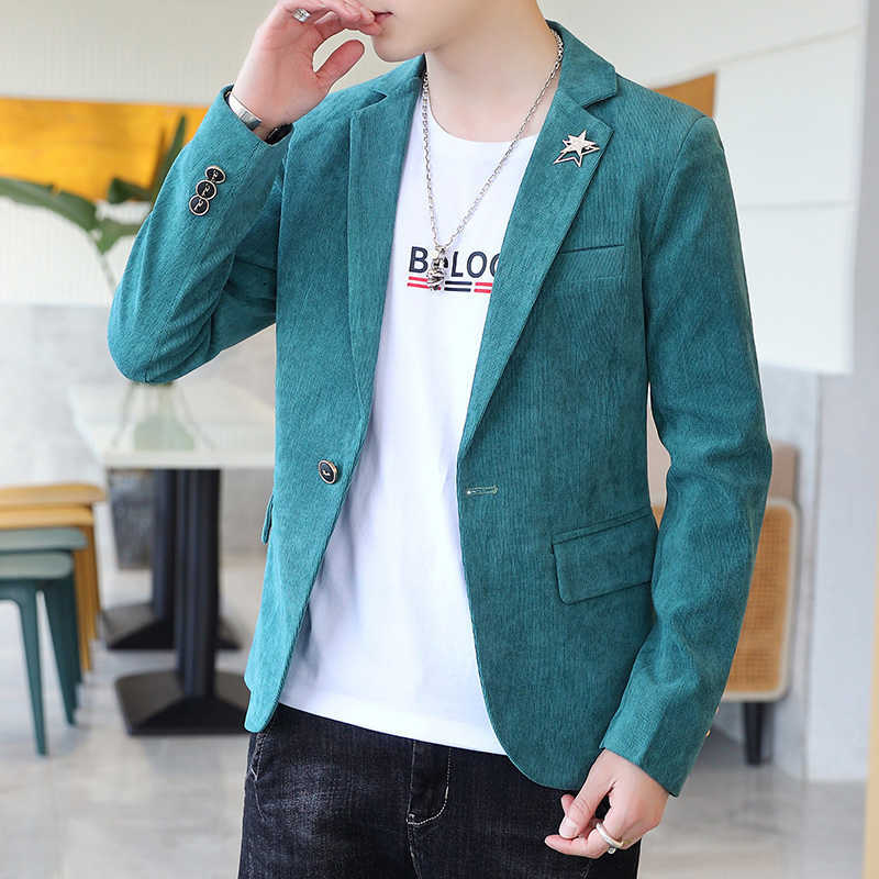 

Luxury Corduroy Men Blazers Fashion Casual Suit Jacket Wedding Business Dress Coat Street Wear Social Blazer Slim Fit Masculine 210527, Green