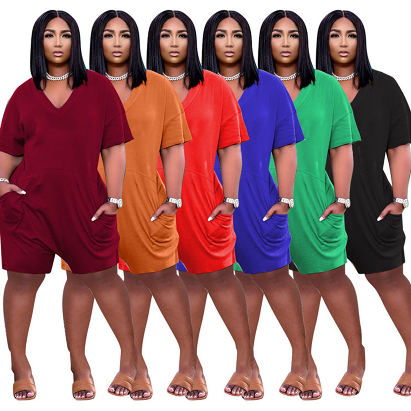 

Women plus size Jumpsuits fashion wide-leg Rompers short sleeve 3XL 4XL 5XL bodysuits Casual loose packet Overalls Summer clothes black wide leg pants 5638, Orange