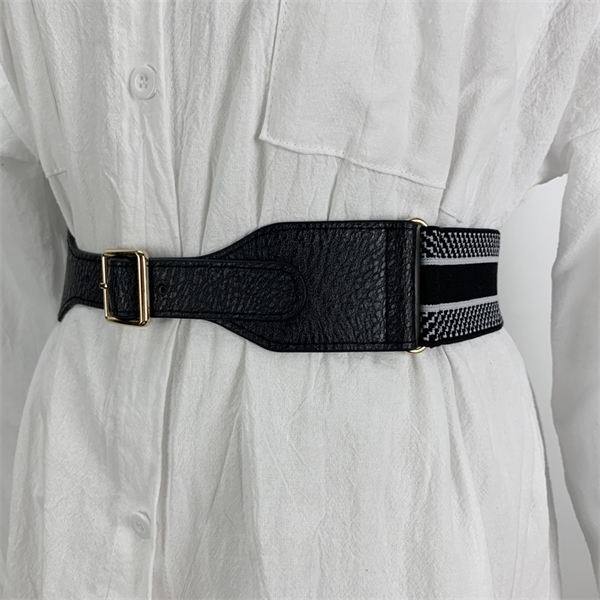 

Luxury Designer Brand Vintage Canvas Leather Woven Girdle Women Elastic Embroidery Pin Buckle Waist Belt With X0803, Black