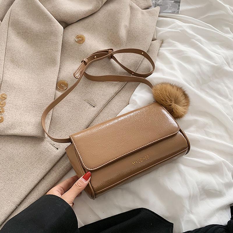 

Evening Bags High Quality Solid Square PU Leather Wool Ball Accessories Simple Shoulder Messenger Bag Purses And Handbags For Women, Green