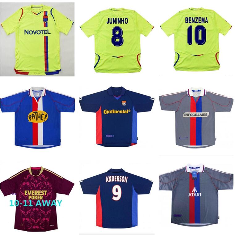 

retro Olympique Lyonnais Lyon soccer jersey 08 09 Carriere BAK GOVOU LISANDRO GOURCUFF TOULALAN JUNINHO BASTOS BENZEMA MARLET Maillot de foo, Black;yellow