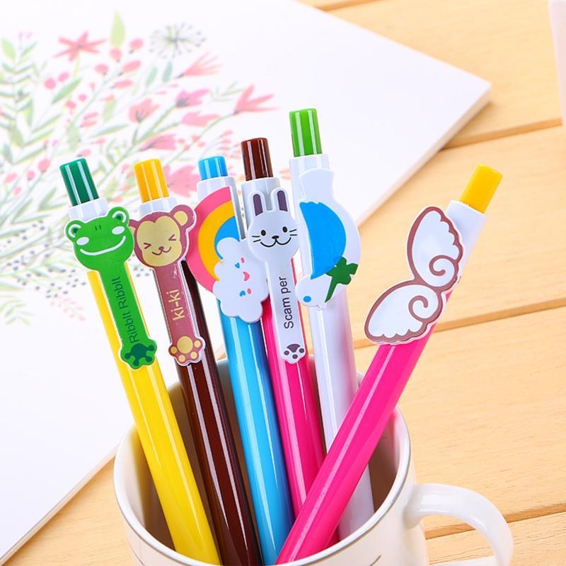 

1pcs Cute Kawaii Ballpoint Pens School&Office Supply Funny Cartoon Animal Cat Butterfly Monkey Frog Rainbow Student Stationery, Blue;orange