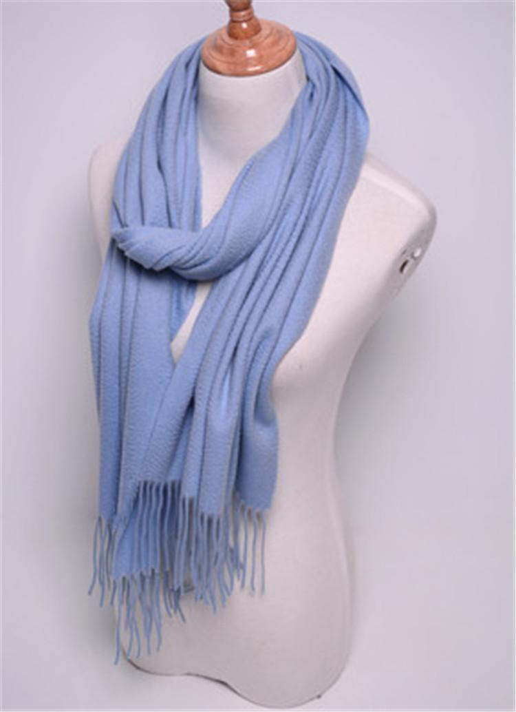 

Scarves 100%goat Cashmere Water Ripple Grain Woven Women Thick Scarfs Long Tassel Light Blue 6color 40x200cm