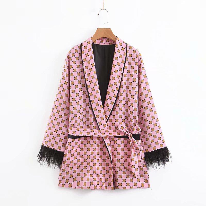 

Women' Suits & Blazers 2021 Latest Design Feather Sleeve Cuff Women Blazer High Streetwear Spring Autumn Jacket Clothes Office Lady Workwea, Pink