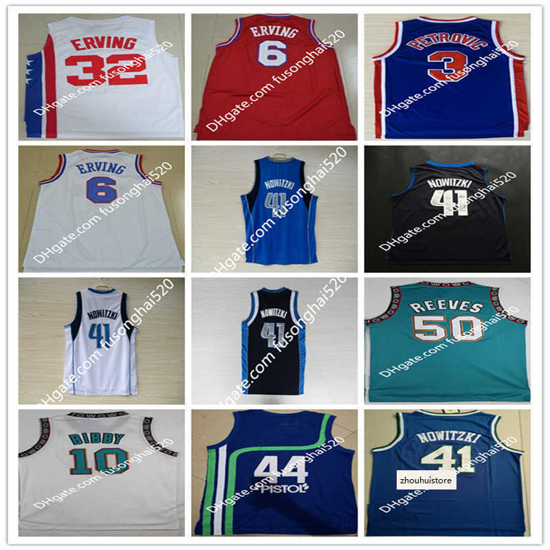 

Vintage 44 Pistol Pete Maravich 3 Abdur Rahim 10 Mike Bibby 50 Reeves Julius Erving 3 Drazen Petrovic Jason Kidd college Basketball Jersey, Black;red