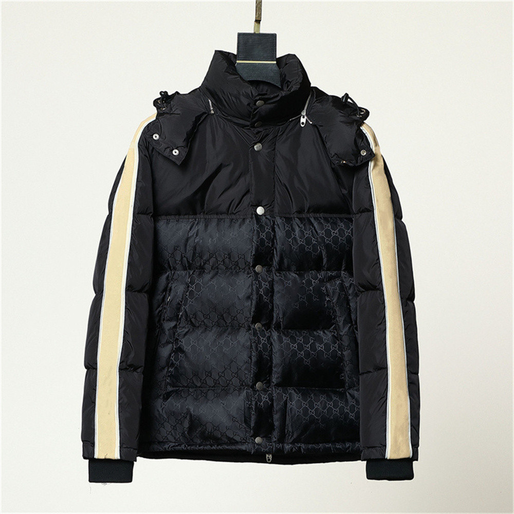 

2022 autumn and winter new down jacket side reflective webbing hood fashion white goose down men's couple, Black