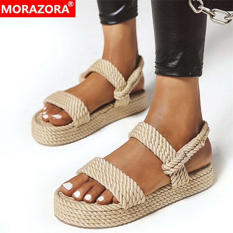 

Sandals MORAZORA Plus Size 35-43 Women Weave Summer Shoes Flats Platform High Quality Ladies Gladiator Female, Black