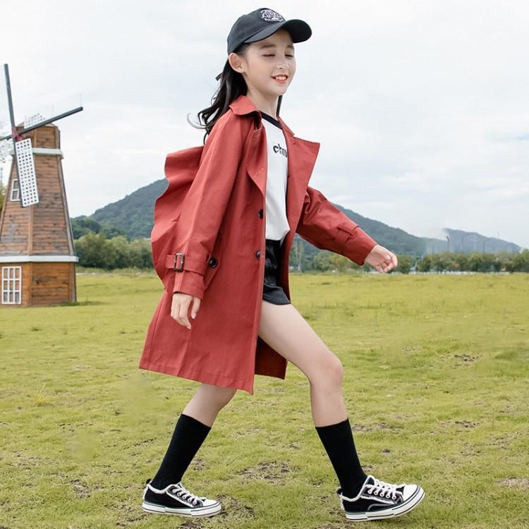 

Coat Trench Coats For Girl Children Long Windbreaker Jacket Clothing Teenager Kids Khaki Red 8 10 12 14 Years, Blue;gray