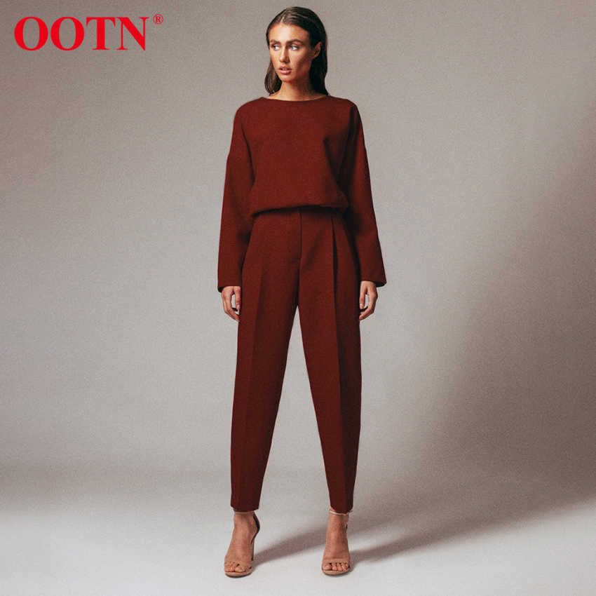 

OOTN Brown Pencil Pants Female Autumn Winter Elegant Ladies Plain Casual Black Pants Office Work Straight Women Trousers 210707, Black top