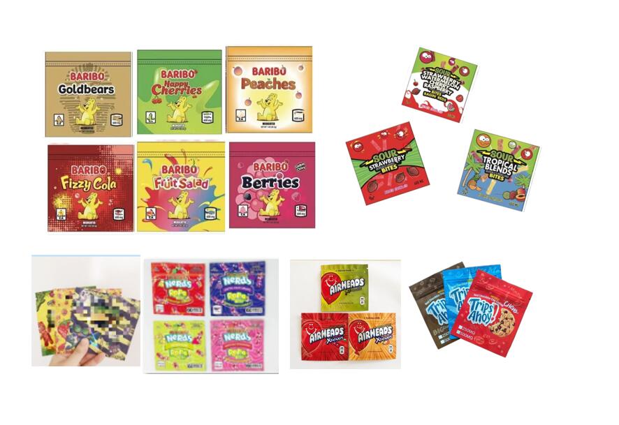 

edible packaging Infusted treat BROWNIE Baribo bags CHIPS sour BITES TRIPS AHOY gummies cannaburst medicated candy cereal mylar bag