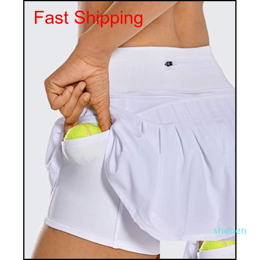 

Tennis Skirt Lu Yoga Running Sports Golf Skirt Mid-waist Pleated Skirt Back Waist Pocket Zipper Gym Clothe qylgyx alice_bag, Pi red