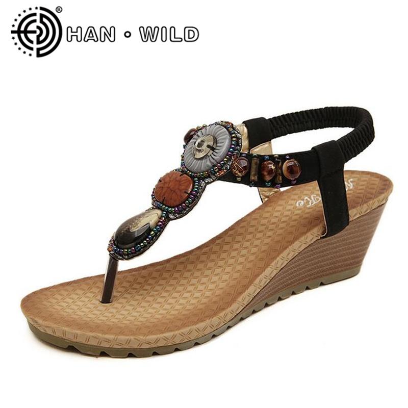 

Dress Shoes Women Sandals Gemstone Beaded Slippers Summer Beach Flip Flops Ladies Wedges Bohemian Size 35-42, Black