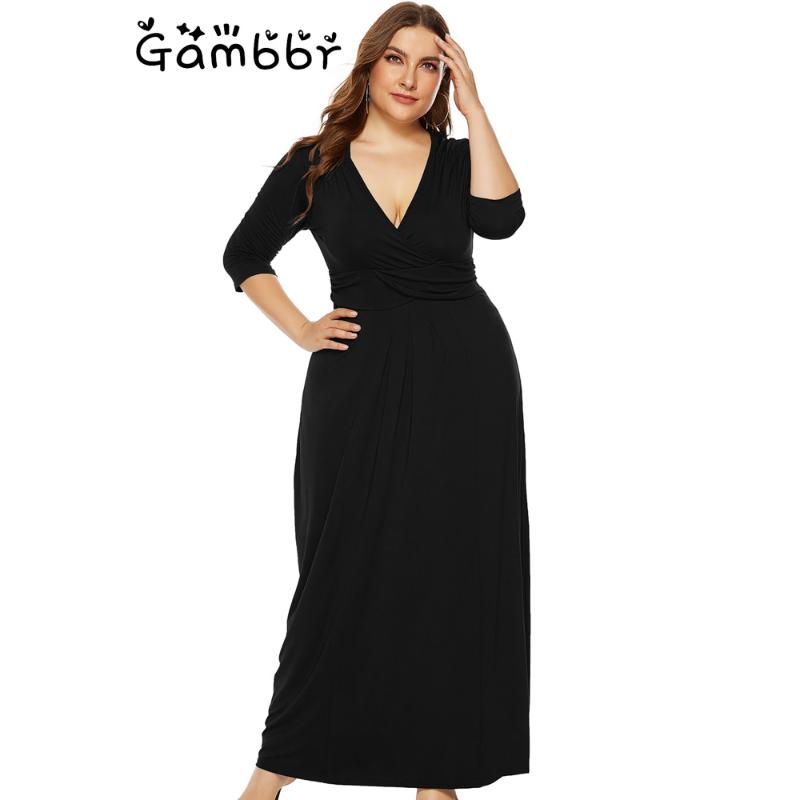 

Casual Dresses Plus Size 3XL Long Sleeve Autumn Winter Maxi Dress Women Clothing 2021 Sexy V Neck Tunic Evening Party Vestido De Festa, Black