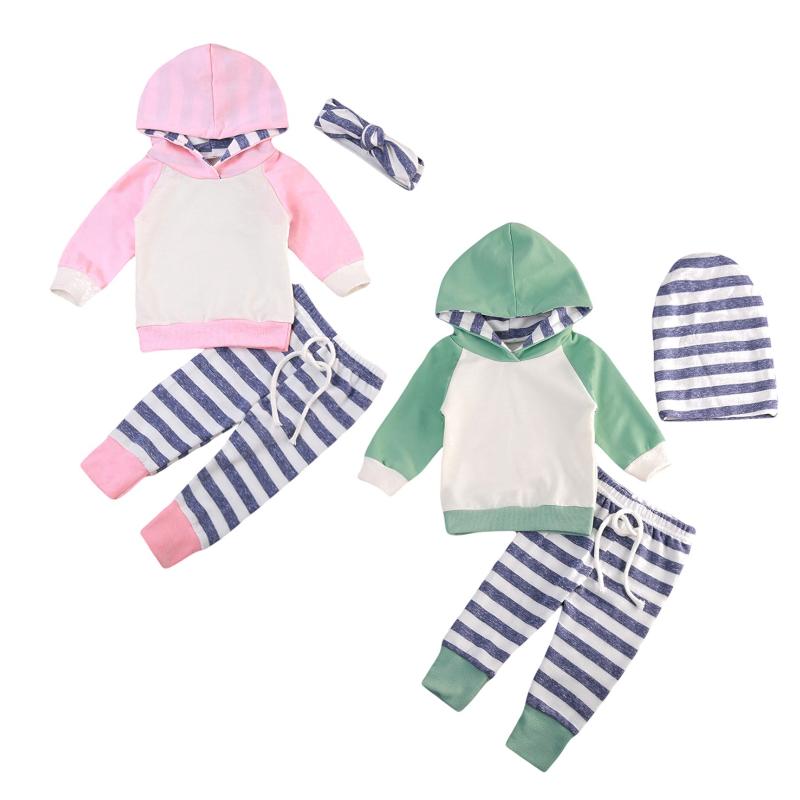 

Clothing Sets 2022 Fall Autumn 0-24M Infant Baby Boys Girls 3Pcs Set Hooded Long Sleeve Top+Striped Pants+Headband/Hat Toddler Outfits, White
