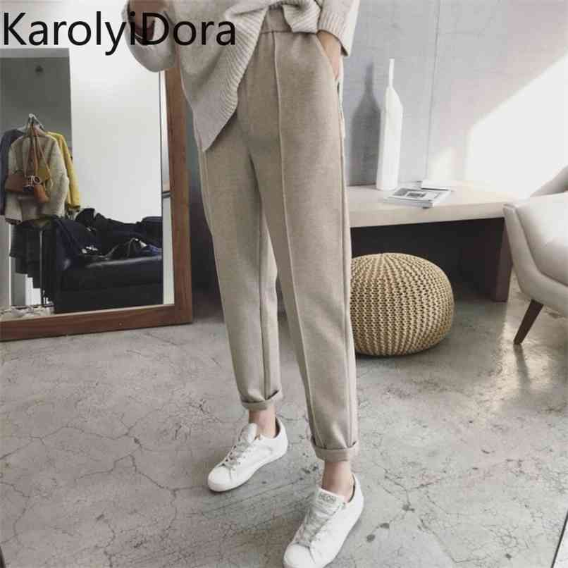 

winter thick woolen harem pants female feet carrot large size nine points loose casual straight suit trousers 210520, Rice white