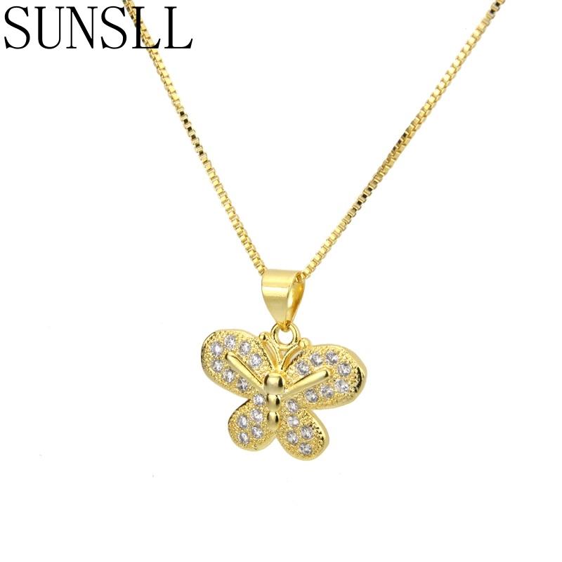 

Pendant Necklaces SUNSLL Fashion Butterfly Necklace Gold / Silver Color Copper White Cubic Zirconia Women Jewelry