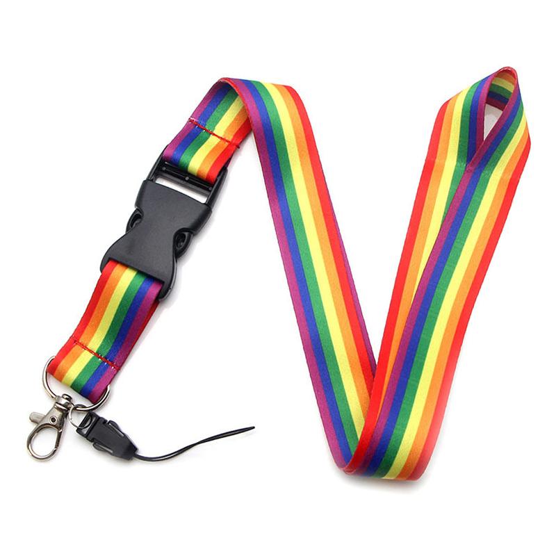 

Colorful Lesbian Gay Pride LGBT Rainbow Lanyards Keychain Mobile Phone Hanging Rope ID Badge Holder Webbing Neck Straps Keycord Keychains, Silver