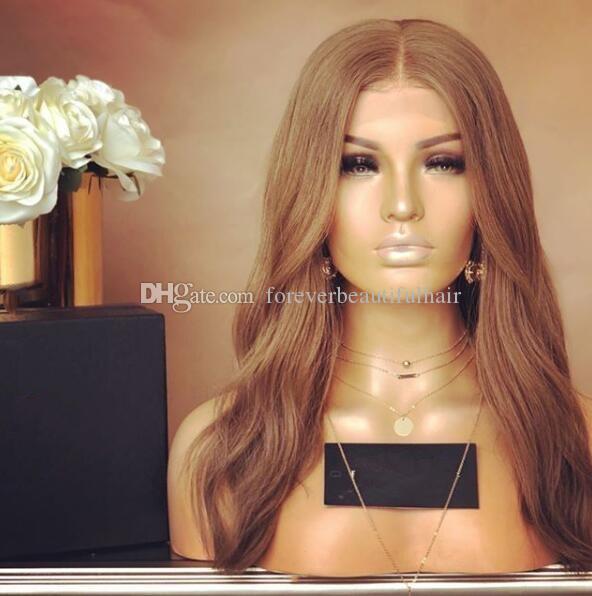 

26inch Wave Brazilian Virgin Hair Lace Front Wigs Natural Hairline Honey Blonde Full Lace Human Hair Wigs for Black Women Body, Light brown