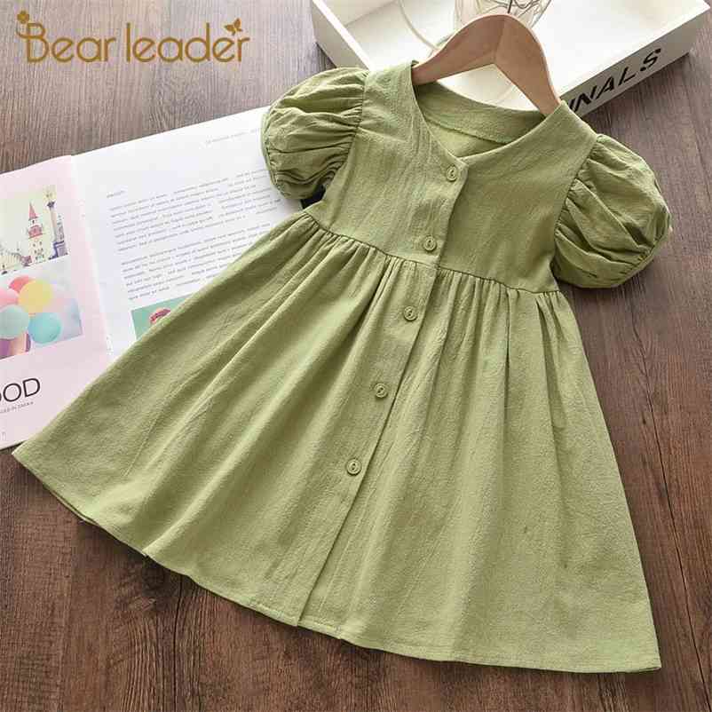 

Girl Summer Dress Casual Button Dresses Children Sweet Costume Clothes Festival Baby Vestidos for 3 7Y 210429, Ah285khaki