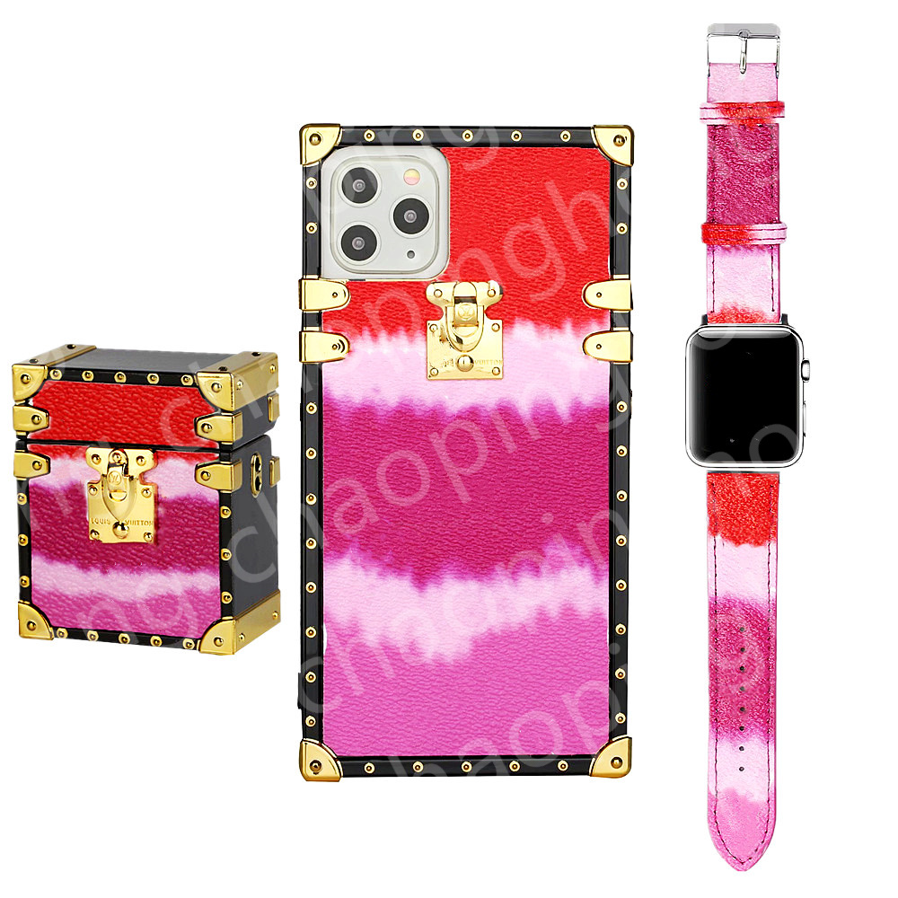 

Top 3-piece Fashion Phone Cases Suit for iPhone 14 13 12 Pro Max 13pro 14plus Mini 11 11Pro X XS XR XSMAX PU Leather AirPods Case Airpod Cover Designer Apple Watch Band Set, Gift box