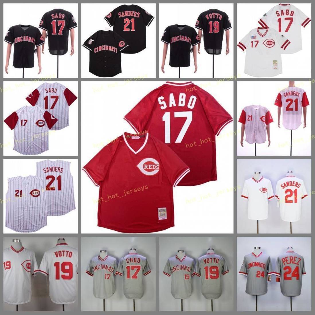 

Retired 17 Chris Sabo Baseball Jersey 19 Joey Votto 21 Deion Sanders 24 Tony Perez Vintage Retro Cooperstown Mesh Stitched Pullover, Men