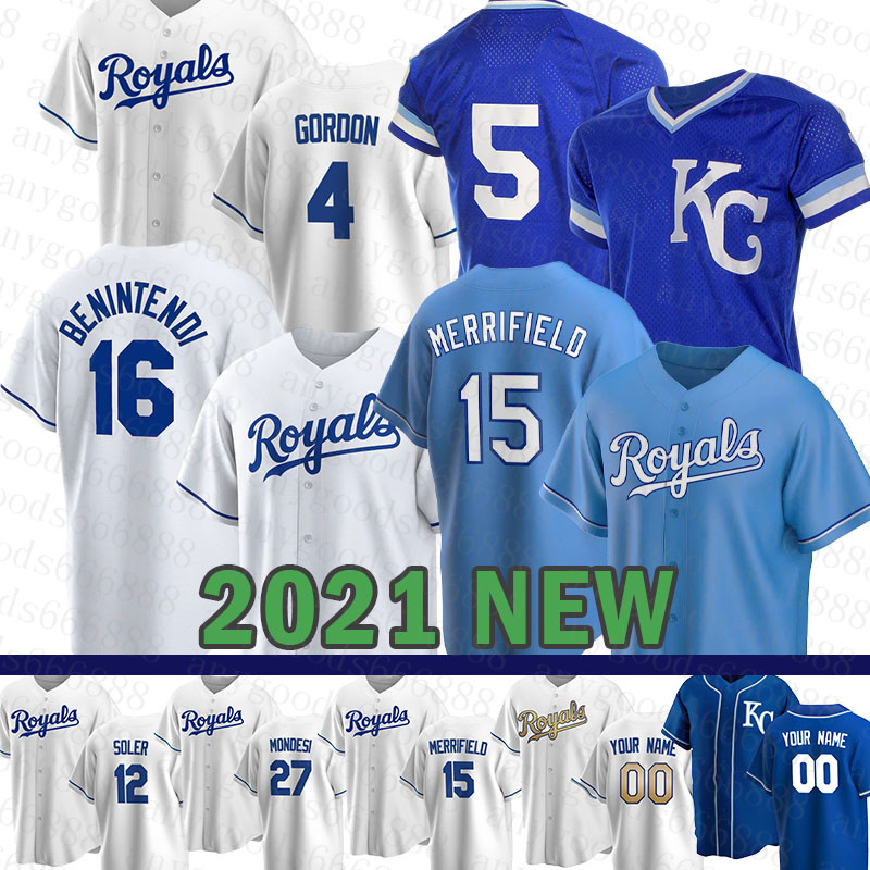 

Kansas City Custom Royals Baseball Jersey 16 Andrew Benintendi 16 Bo Jackson 15 Whit Merrifield 5 George Brett 12 Jorge Soler Raul Mondesi, Blue;black