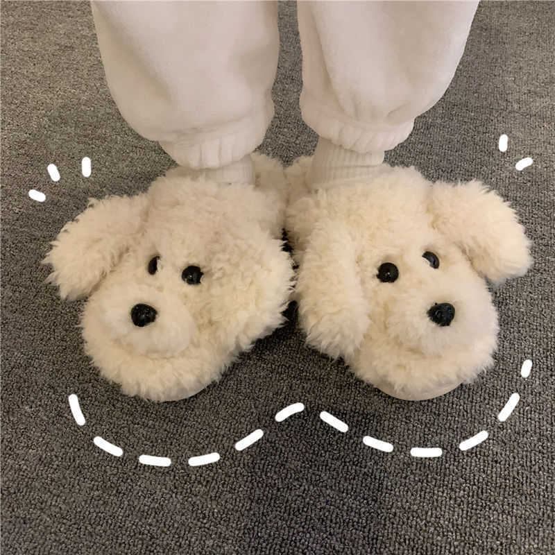 

QWEEK 2021 New Winter Women Slippers Cartoon Dogs Flip Flops Female for Home Warm Plush Slides Kawaii Big Ear Flat Shoes H0827, Mibai