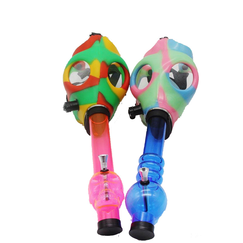 

Gas Mask Bong Both Glow in the Dark Water Shisha Acrylic Smoking Pipe Sillicone Hookah Tobacco Tubes