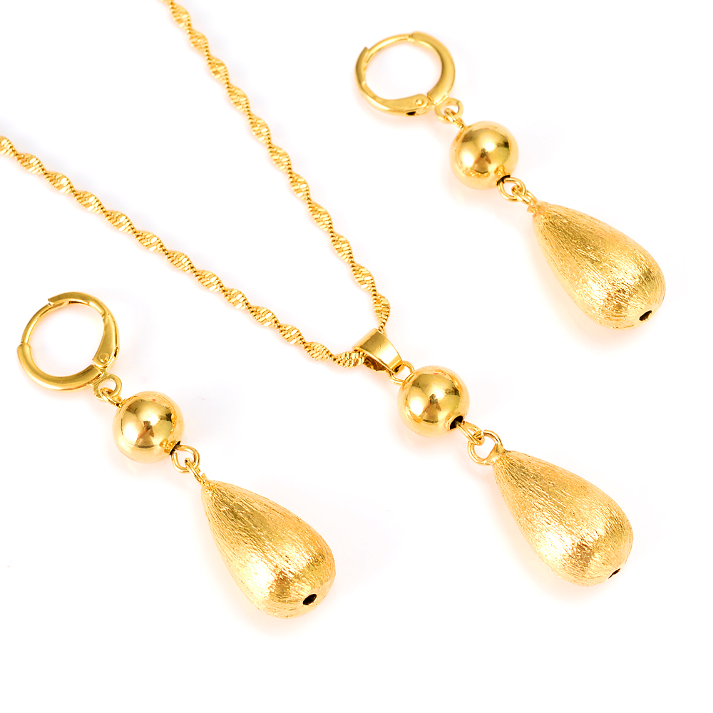 beads lengthen Pendant Earrings Jewelry sets Classical Necklaces Set 18 k Solid G/F Gold Africa Wedding Dowry party Fine gifts-image-675729620