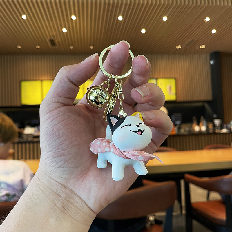 

Creative Cartoon Silk Scarf Cat Keychain Cute Girl Ornaments Doll Car Key Charm Small Gift For Girlfriend Keyfob