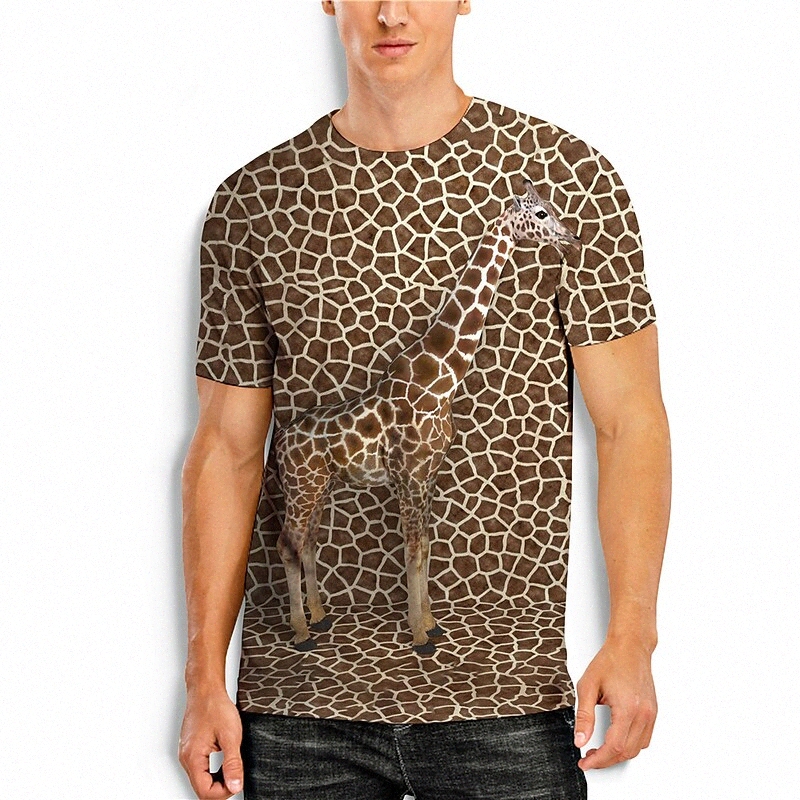 Men's T shirt 3D Print 3D Giraffe Animal Round Neck Daily Holiday 3D Print Short Sleeve Tops Casual Brown / Summer 0130#