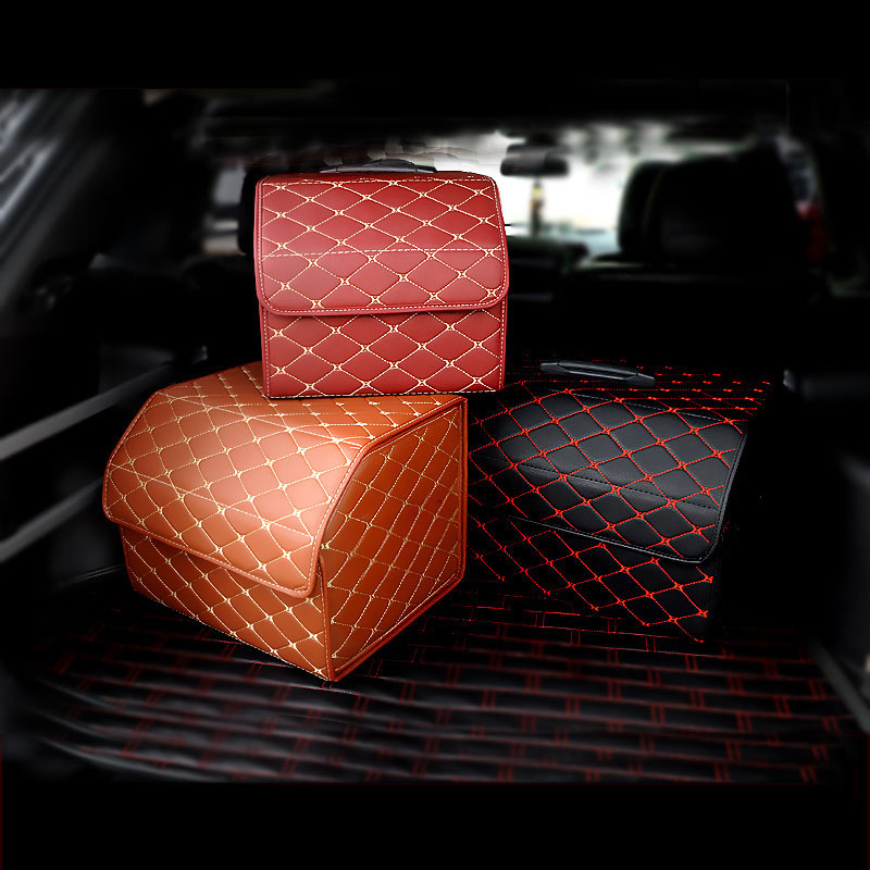 

Universal Car Storage Bag PU Leather Trunk Folding Organizer Box For Most cars SUV Storages Food drink With Stowing Tidying